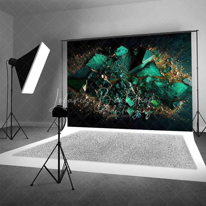Lofaris Deep Teal Geometric Geode Crystal Backdrop Gold Dust Abstract Art Photography Background Modern Party Decor