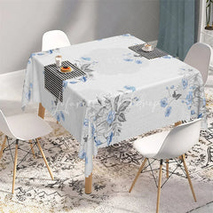 Lofaris Delicate Light Blue Floral Rectangle Tablecloth Shabby Chic Grey Leaf Table Cover for Baby Shower