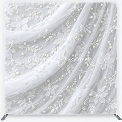Lofaris Delicate White Lace Floral Pearl Embellished Square Double-Sided Backdrop Elegant Wedding Photography Decor