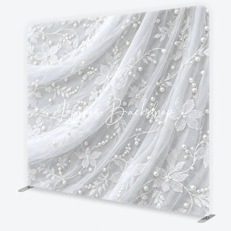 Lofaris Delicate White Lace Floral Pearl Embellished Square Double-Sided Backdrop Elegant Wedding Photography Decor