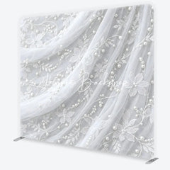 Lofaris Delicate White Lace Floral Pearl Embellished Square Double-Sided Backdrop Elegant Wedding Photography Decor