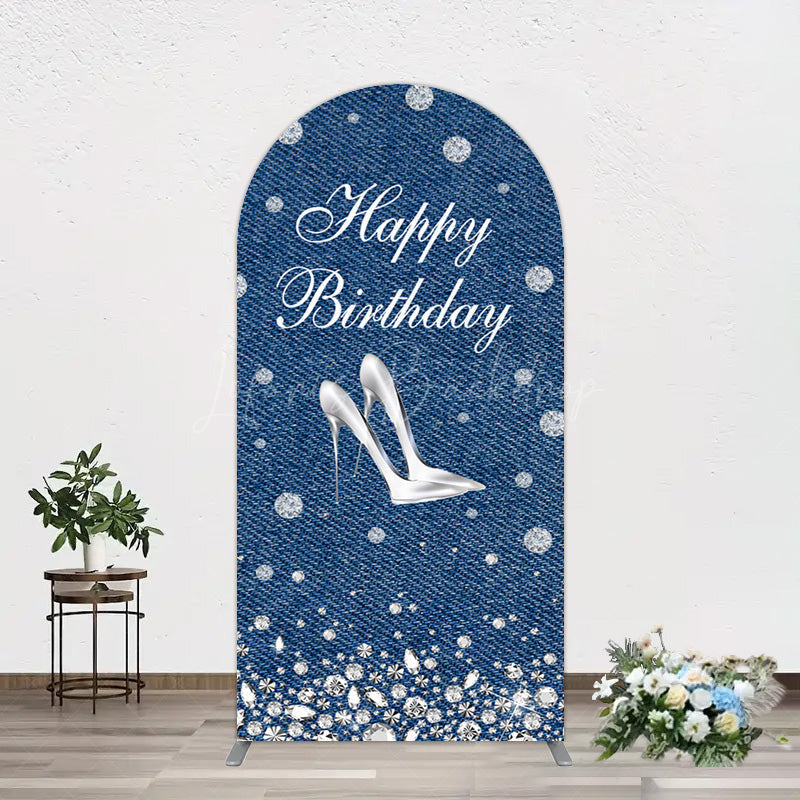 Lofaris Denim Diamond High Heel Happy Birthday Arch Backdrop