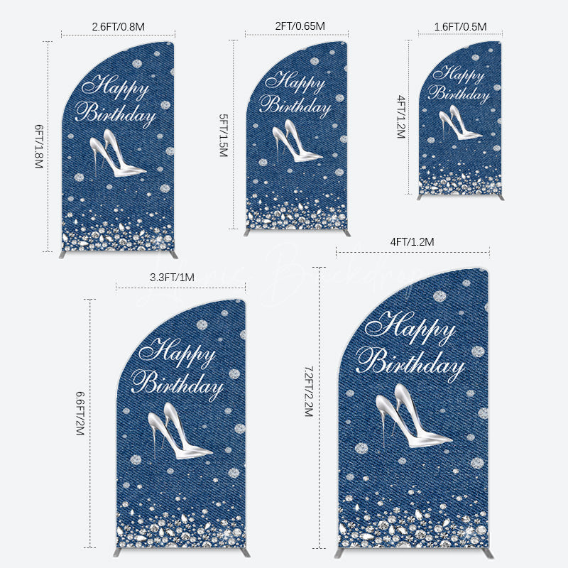 Lofaris Denim Diamond High Heel Happy Birthday Half Moon Arch Backdrop
