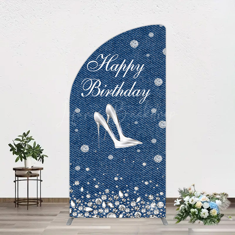 Lofaris Denim Diamond High Heel Happy Birthday Half Moon Arch Backdrop
