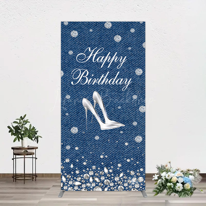 Lofaris Denim Diamond High Heel Happy Birthday Rectangle Backdrop