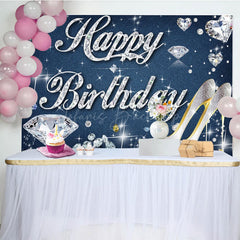 Lofaris Denim Diamonds High Heel Happy Birthday Backdrop