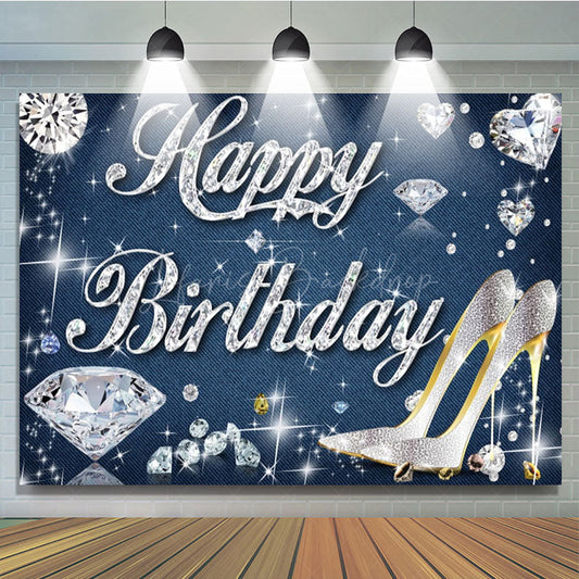 Lofaris Denim Diamonds High Heel Happy Birthday Backdrop