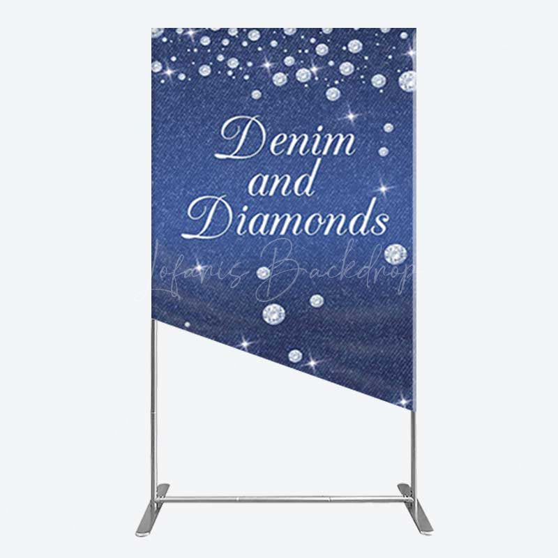 Lofaris Denim Diamonds Navy Blue Birthday Rectangle Backdrop