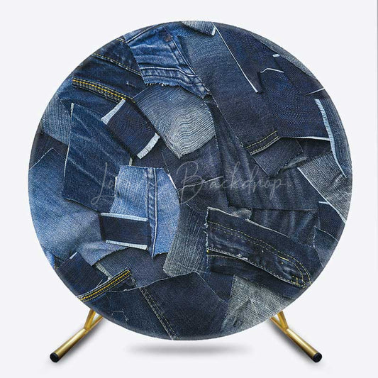 Lofaris Denim Random Splicing Round Birthday Backdrop
