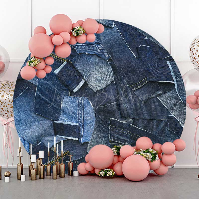 Lofaris Denim Random Splicing Round Birthday Backdrop