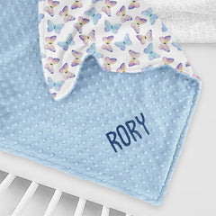 Lofaris Dense Blue Purple Butterfly Girl Minky Baby Blanket