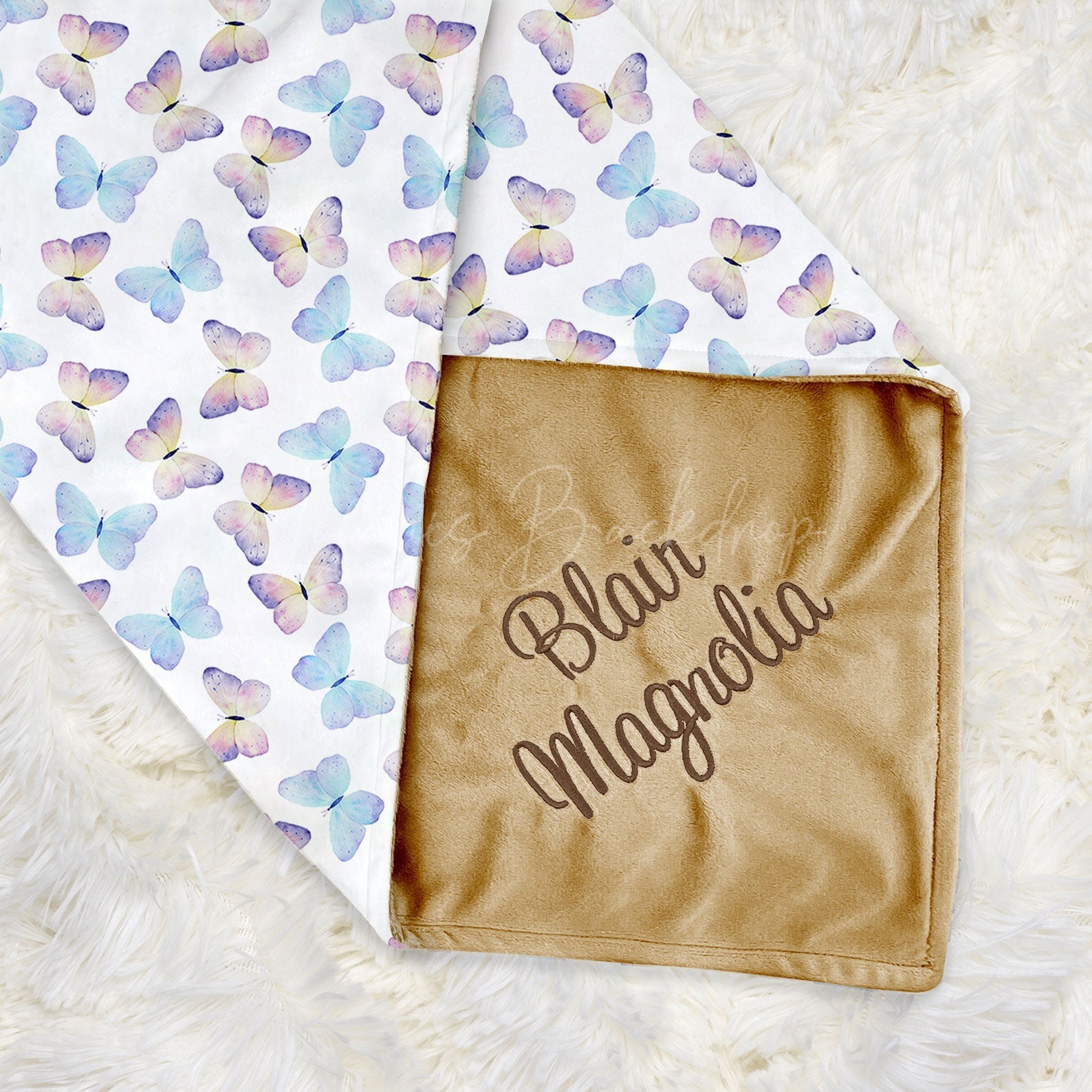 Lofaris Dense Blue Purple Butterfly Girl Minky Baby Blanket