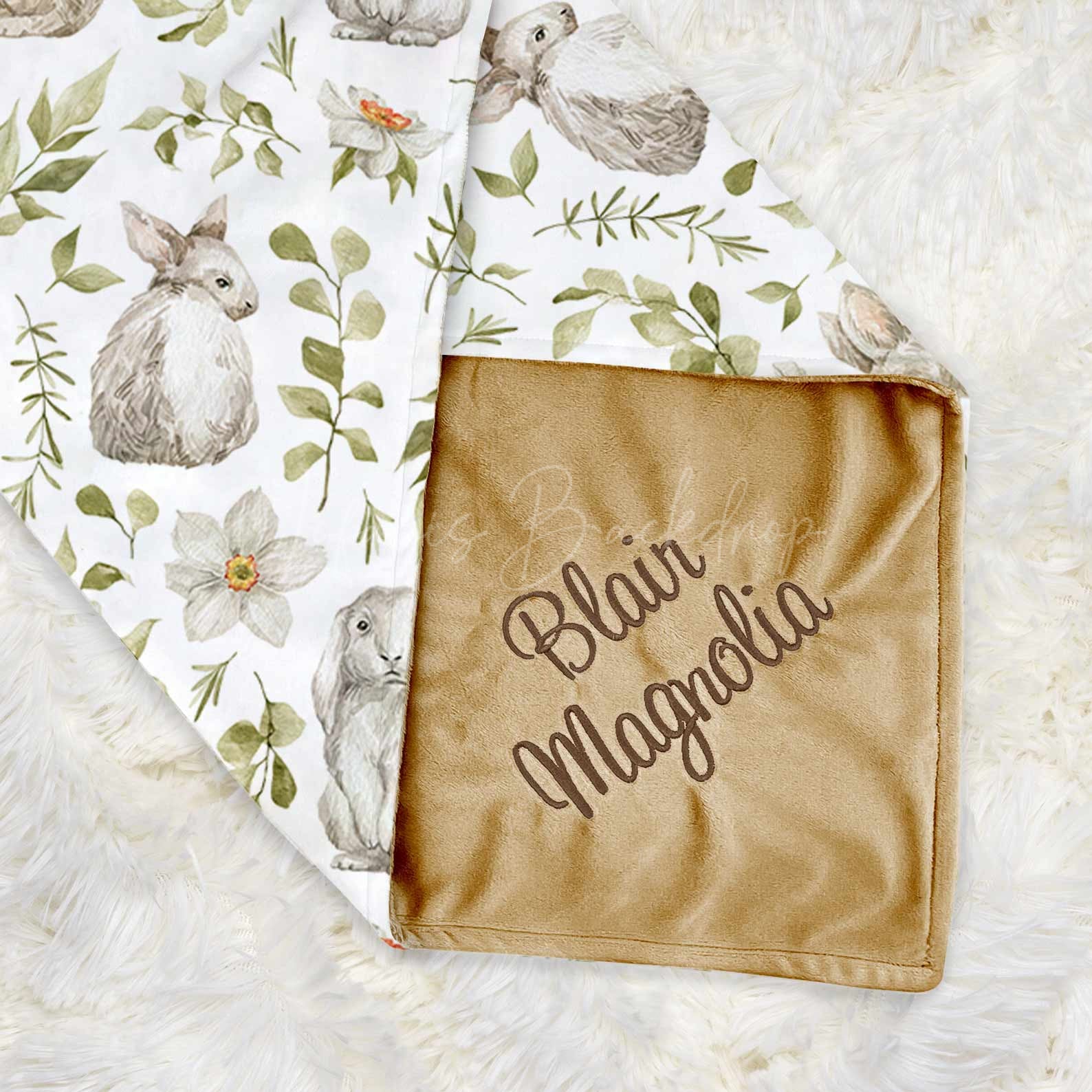 Lofaris Dense Bunny Plant Leaves Pattern Minky Baby Blanket