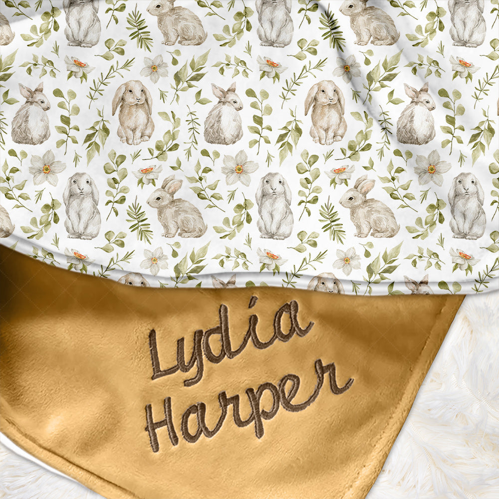 Lofaris Dense Bunny Plant Leaves Pattern Minky Baby Blanket