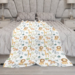 Lofaris Dense Cute Safari Animals Leaf Custom Name Blanket