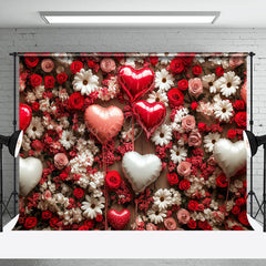 Lofaris Dense Floral Love Balloons Valentines Day Backdrop