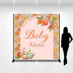 Lofaris Dense Floral Peach Custom Name Welcome Baby Backdrop