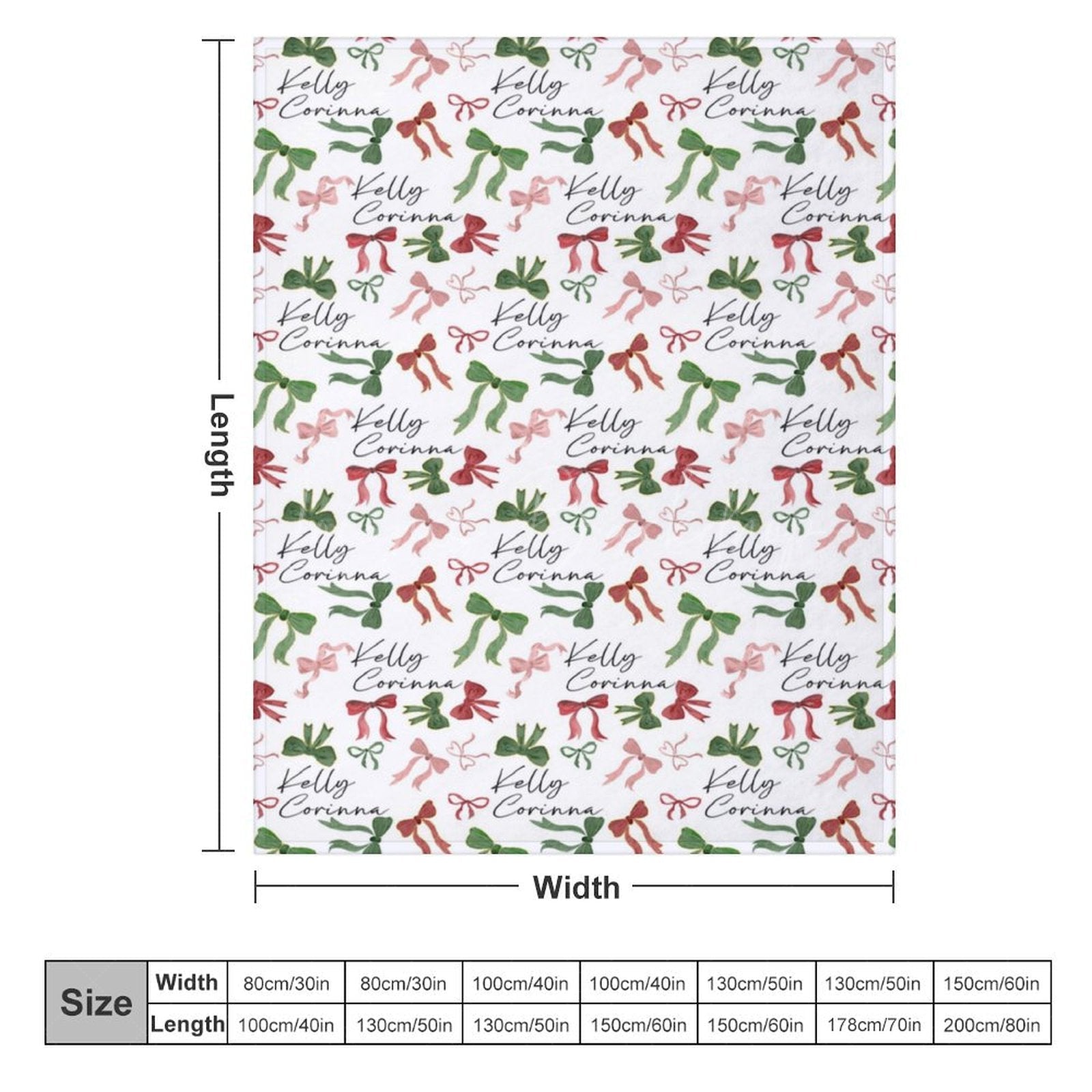 Lofaris Dense Green Red Pink Bow Tie Custom Name Blanket