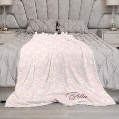 Lofaris Dense Pink White Daisy Floral Custom Name Blanket