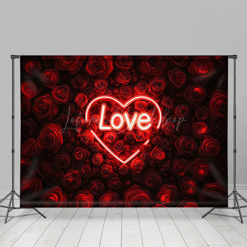 Lofaris Dense Red Rose Neon Love Valentines Day Backdrop