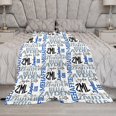 Lofaris Dense Repeated Blue Grey Custom Family Name Blanket