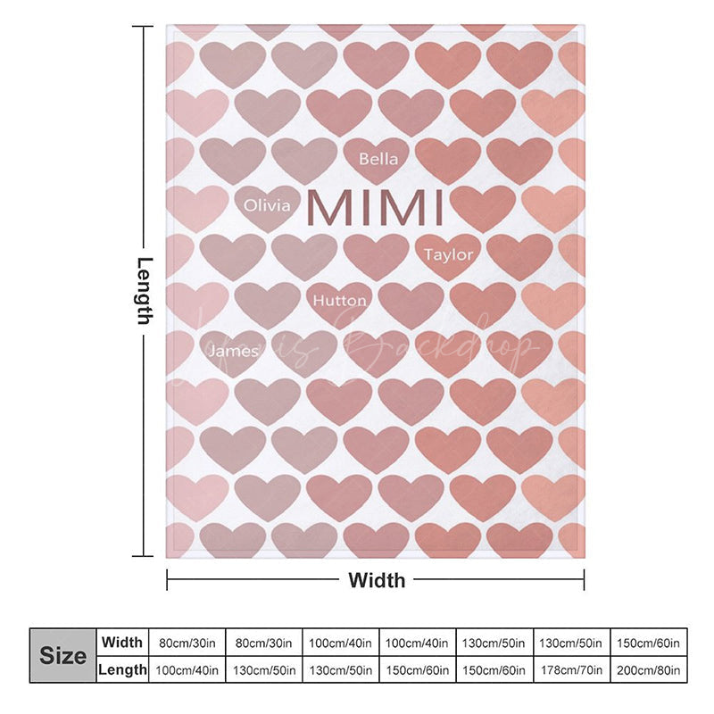 Lofaris Dense Romantic Pink Heart Custom Family Name Blanket