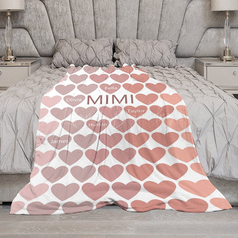 Lofaris Dense Romantic Pink Heart Custom Family Name Blanket