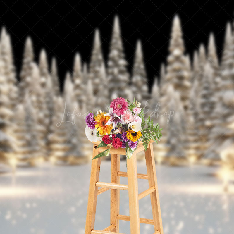 Lofaris Dense Snowy Xmas Trees Light Christmas Vibe Backdrop