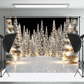Lofaris Dense Snowy Xmas Trees Light Christmas Vibe Backdrop