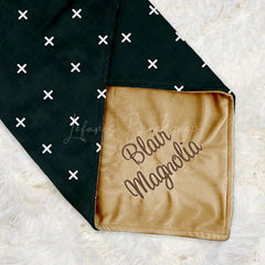 Lofaris Dense White Fork Print Navy Green Minky Baby Blanket