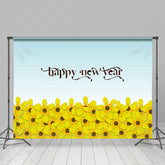 Lofaris Dense Yellow Floral Blue Happy New Year Backdrop