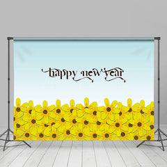 Lofaris Dense Yellow Floral Blue Happy New Year Backdrop