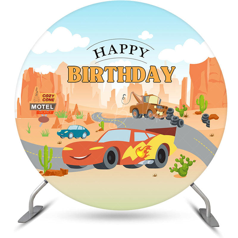 Lofaris Desert Buggy Road Mountain Round Birthday Backdrop