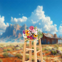 Lofaris Desert Hut Weeds Blue Sky Mountain Scene Backdrop