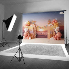 Lofaris Desert Sunset Cactus Photography Backdrop Boho Mountains Birthday Party Banner