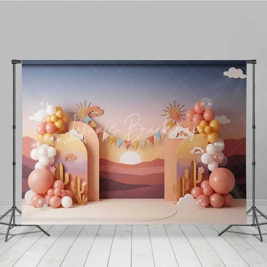 Lofaris Desert Sunset Cactus Photography Backdrop Boho Mountains Birthday Party Banner
