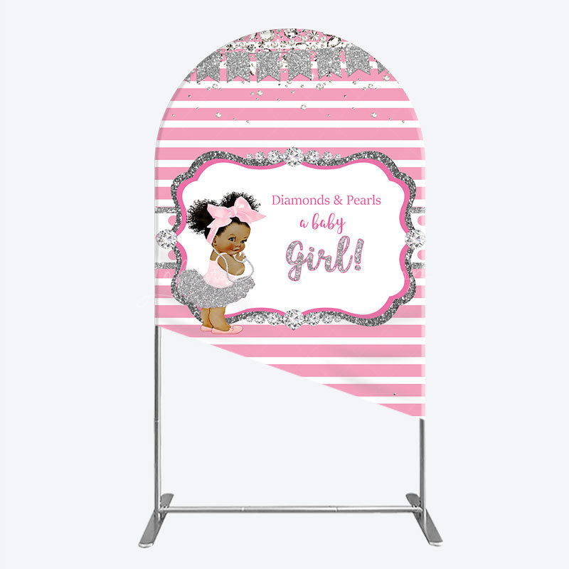Lofaris Diamonds and Pearls Baby Girl Shower Arch Backdrop Pink Silver Glitter African American Princess Theme Decor