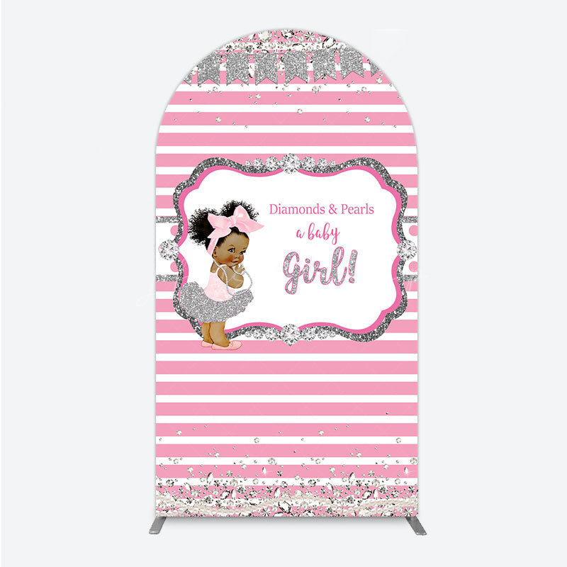 Lofaris Diamonds and Pearls Baby Girl Shower Arch Backdrop Pink Silver Glitter African American Princess Theme Decor