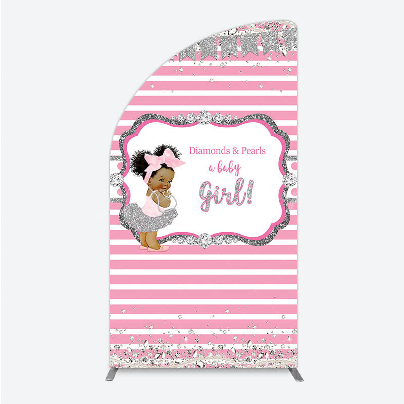 Lofaris Diamonds and Pearls Baby Girl Shower Half Moon Arch Backdrop Pink Silver Glitter African American Princess Theme Decor