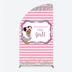Lofaris Diamonds and Pearls Baby Girl Shower Half Moon Arch Backdrop Pink Silver Glitter African American Princess Theme Decor