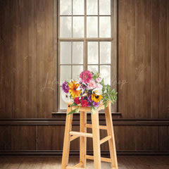 Lofaris Dim Vintage Brown Wood Cabin Window Photo Backdrop