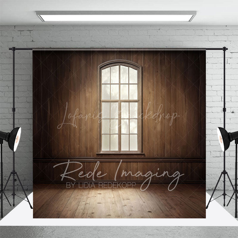 Lofaris Dim Vintage Brown Wood Cabin Window Photo Backdrop