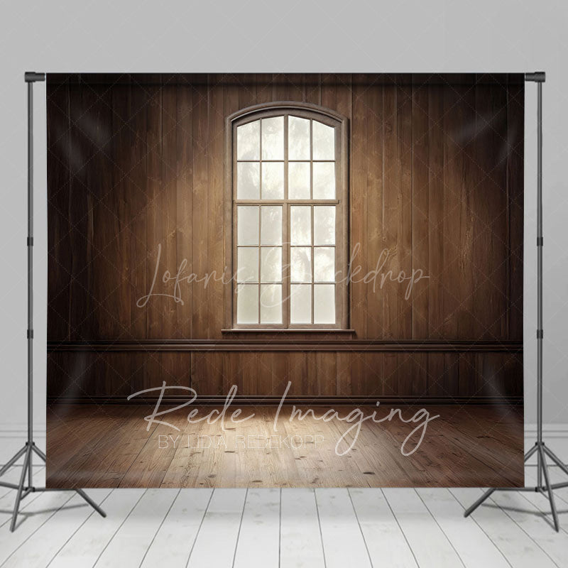 Lofaris Dim Vintage Brown Wood Cabin Window Photo Backdrop