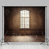 Lofaris Dim Vintage Brown Wood Cabin Window Photo Backdrop