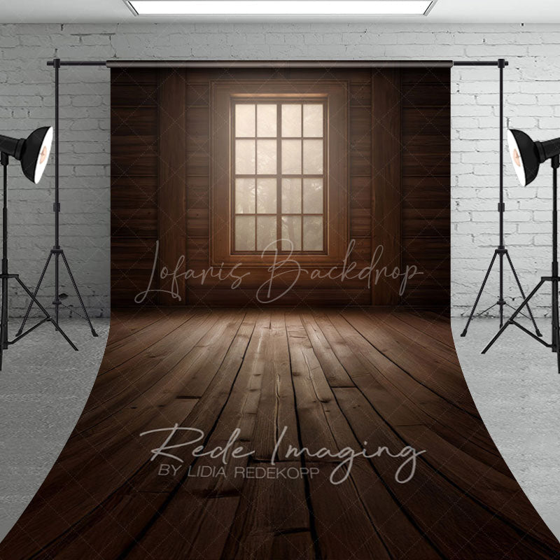 Lofaris Dim Vintage Wooden Cabin Window Photo Sweep Backdrop