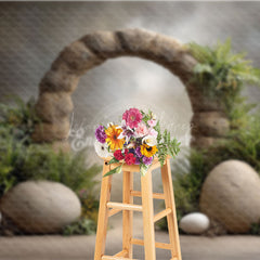 Lofaris Dinosaur Egg and Stone Arch Photography Backdrop Prehistoric Ferns for Birthday Jurassic Cake Smash Background