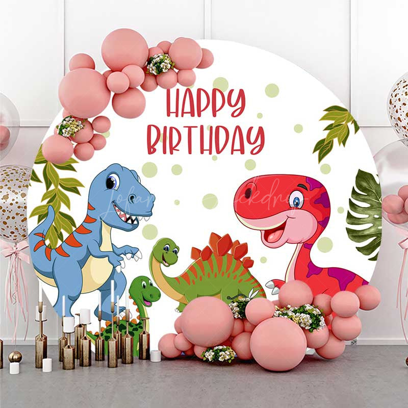 Lofaris Dinosaur Green Dots Round Birthday Backdrop For Boy