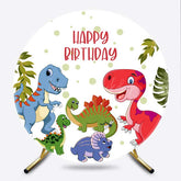 Lofaris Dinosaur Green Dots Round Birthday Backdrop For Boy