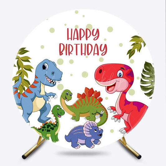 Lofaris Dinosaur Green Dots Round Birthday Backdrop For Boy
