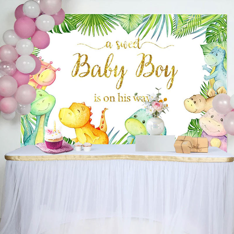 Lofaris Dinosaur Green Sweet Baby Shower Party Backdrop